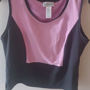 D&D Lifestyle Athletic Wide Strap Crew Neck Bling Collar Pink/Black Tank L